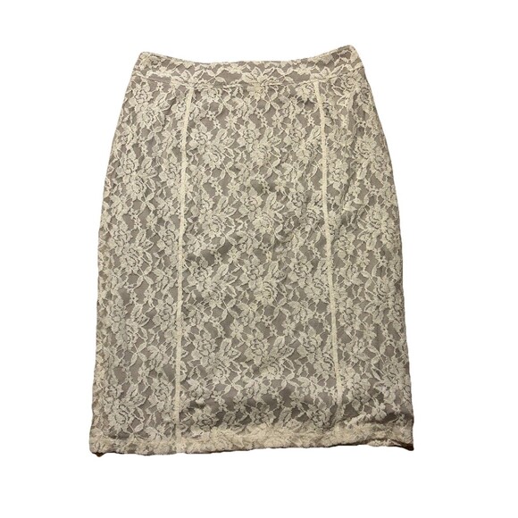 EDGE by Jen Rade Lace Pencil Skirt Women’s Size 12 Cream Overlay Lined - Picture 1 of 4